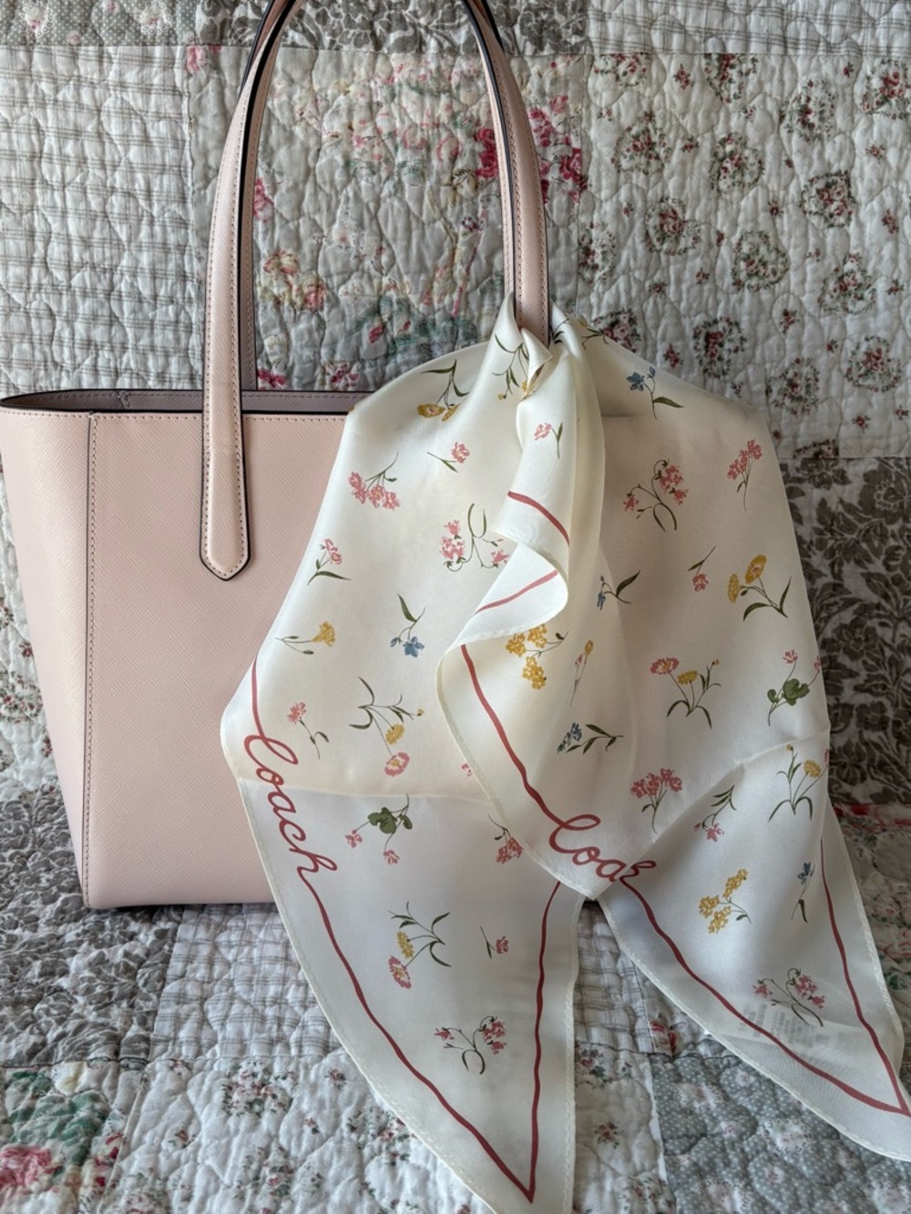 Coach Floral Silk Diamond Scarf